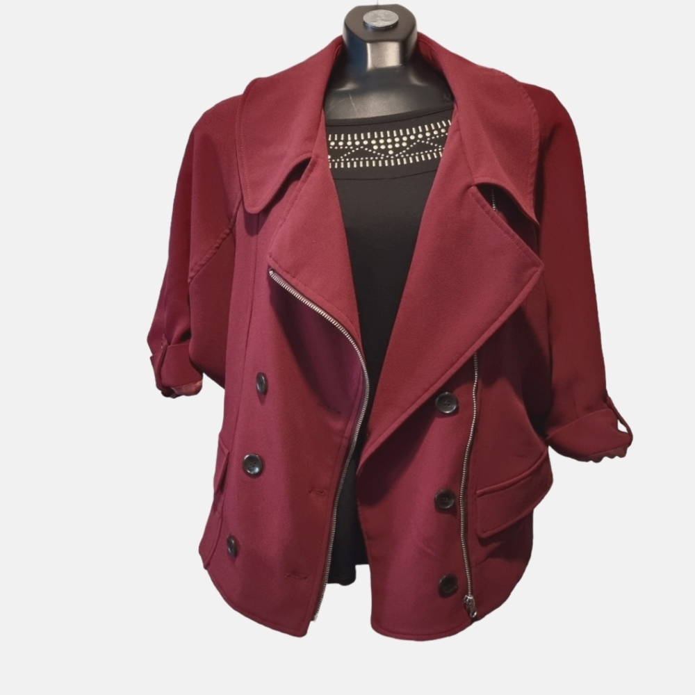 'Page One' Wine Batwing Lined Blazer Jacket